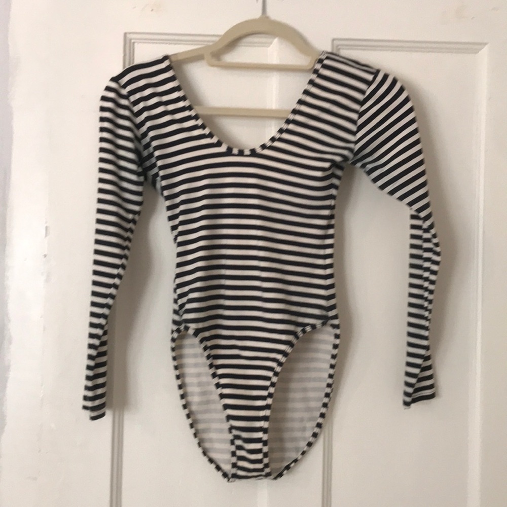 American Apparel black/off white striped body suit